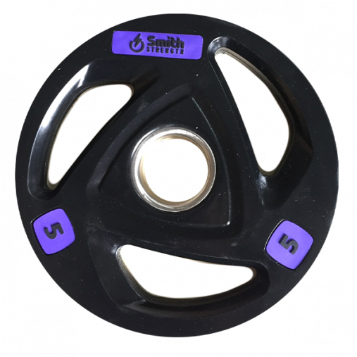 Диск для штанги Smith WP085-5 c 3-м хватом, обрезиненный, 5кг Диск для штанги Smith WP085-5 c 3-м хватом, обрезиненный, 5кг