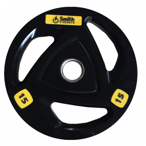 Диск для штанги Smith WP085-15 c 3-м хватом, обрезиненный, 15кг