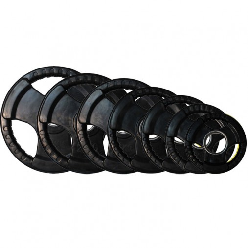 Набор черных обрезиненных дисков ZSO, D-51 мм, 1,25-25 кг, с хватами (общий вес 157,5 кг) 7 пар Набор черных обрезиненных дисков ZSO, D-51 мм, 1,25-25 кг, с хватами (общий вес 157,5 кг) 7 пар